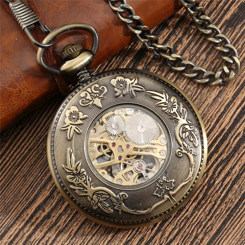 Retro Pocket Watch for Men Women Manual Mechanical Watches Pendant FOB Chain Handwind Skeleton Clock reloj Gift