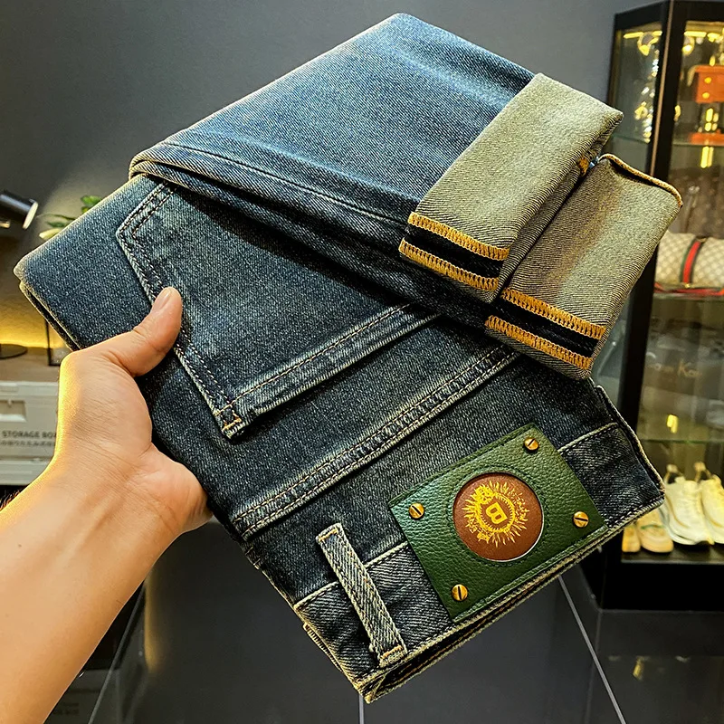 2024 New Autumn and Winter High-End Jeans Men's American Retro Washed Slim-Fitting Small Straight Casual Denim Tappered Pants