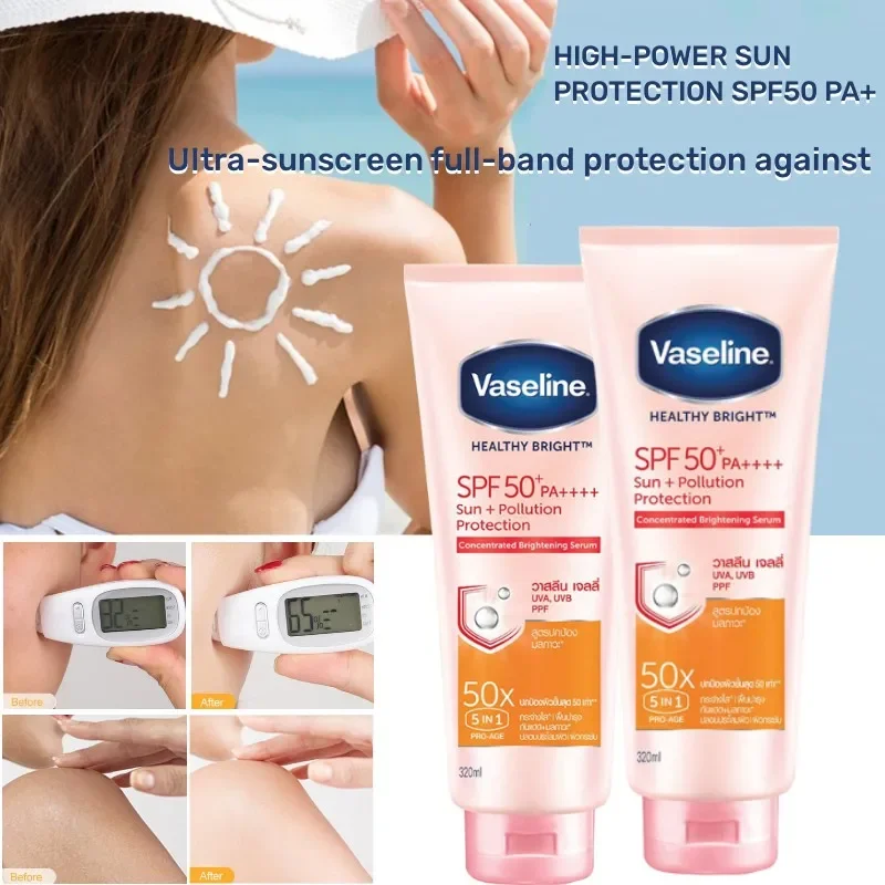 Vaseline 50x Whitening Essence Body Sunscreen Whey Cool Anti-UV Protection Lasting Waterproof Facial Anti-sun Repair 320ml