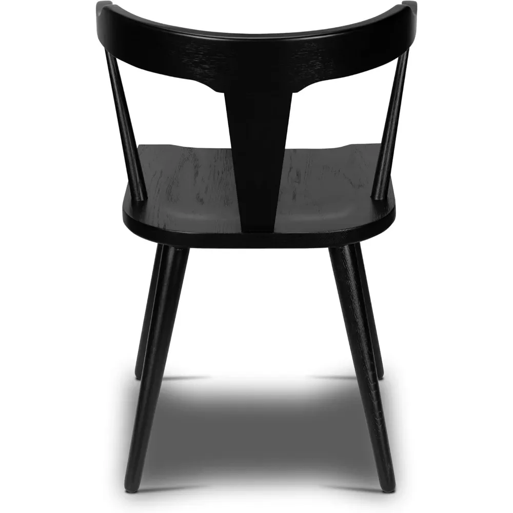 Dining Chairs, Solid Oak wood construction Black painted finish Tapered legs Mid-century modern splat chair back Set of 4