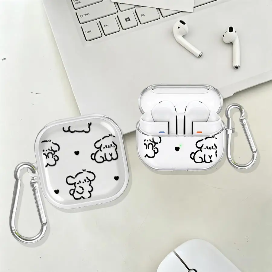 Case For Samsung Galaxy Buds 3 FE 4 Pro 2 2Pro Live 4Pro 3Pro Clear Earphone Cases Cover With Hook Cute Dog Doodle Print