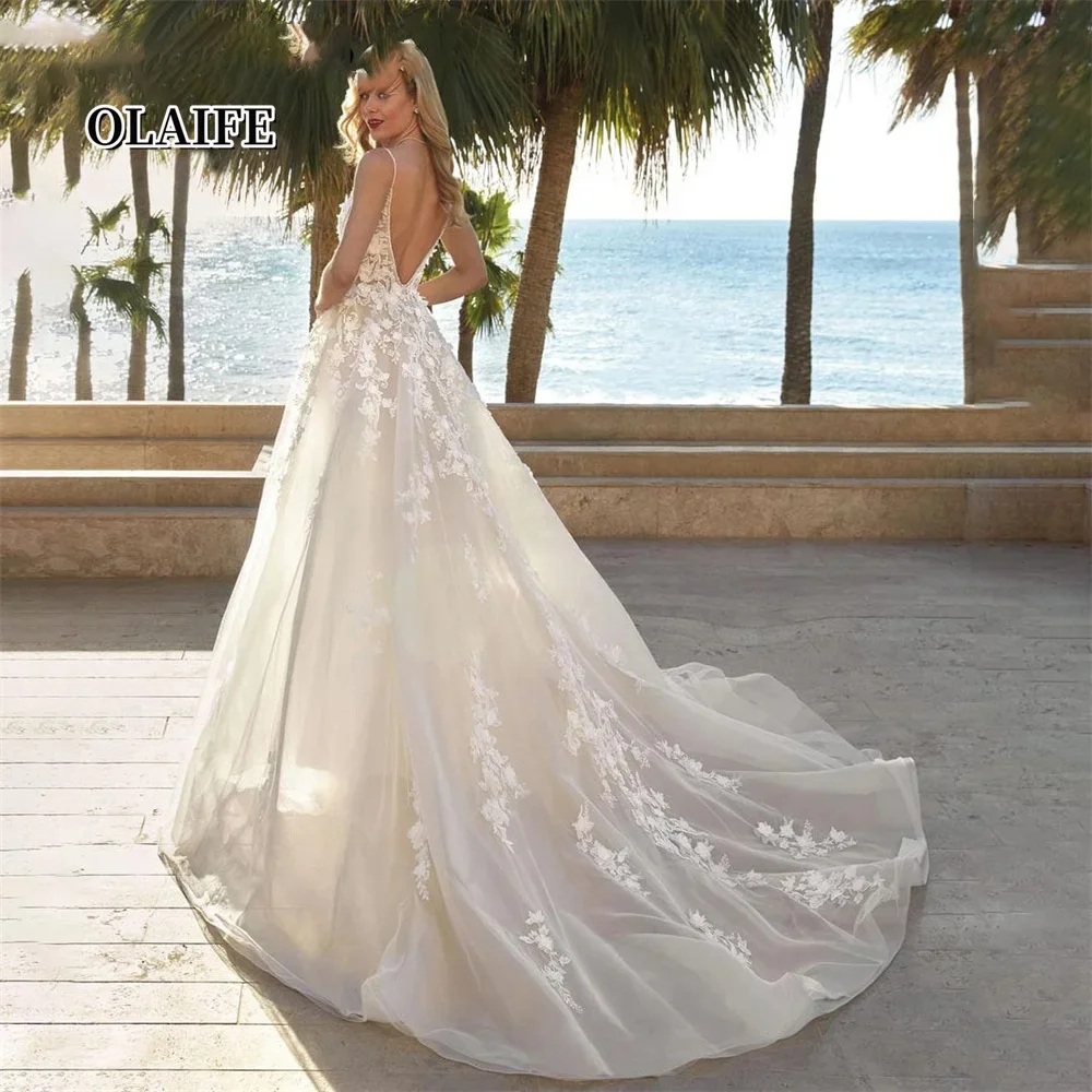 Robe de mariée en dentelle Boho A Line avec poche pour femme, robe de mariée à fleurs en fibre 3D, robe de mariée de plage