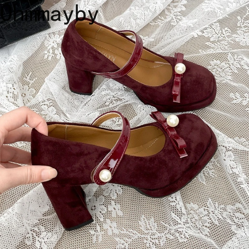 

Винтажные женские туфли Мэри Джейн на толстом каблуке, элегантные туфли-лодочки для свадьбы и вечеринок, весна-осень 2026, дизайнерские женские туфли