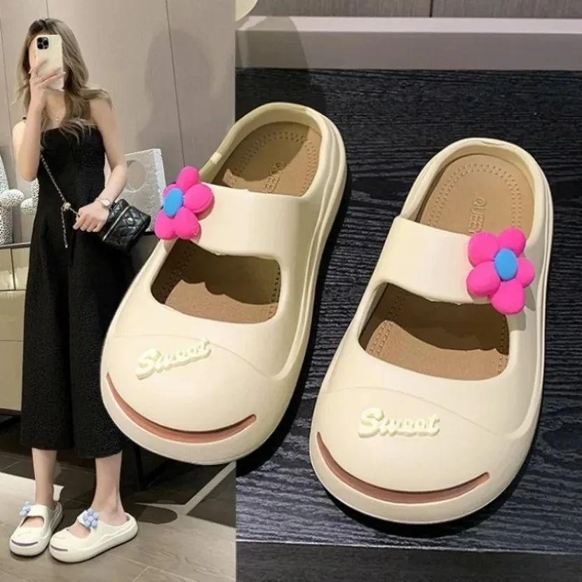 women shoes clog slippers flower Cartoon cute Kawaii flip flops summer Beach Outdoor sandal Non Slip Anti Skid Soft Sole funny