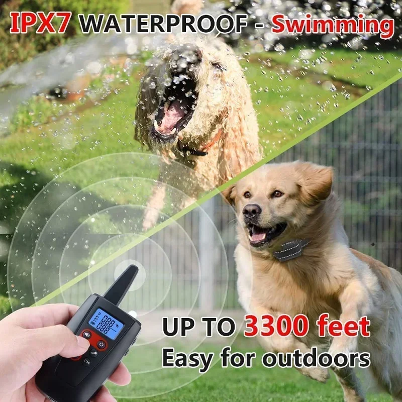 CC-PetPulse 3300ft Range Vibrating Dog Collar With Remote Transmitter Dog Electric Shock Collar Anti Bark Device Training Collar