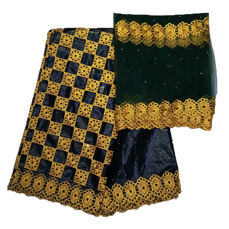 2022 Gold Bazin Riche Tissues African DIY Fabric High Quality Embroidery African Brocade Nigerian Gele Headtie 5+2 yards/lot
