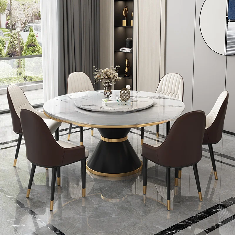 

imported sintered stone round dining table with rotating centre dinning table set dining room furniture