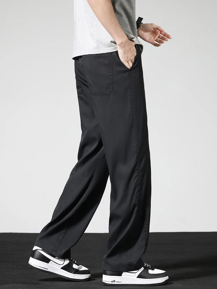 ฤดูร้อนบางสบายๆกางเกงผู้ชายตรงกางเกงกว้างแบรนด์เสื้อผ้า Lyocell ยืดกางเกงหลวมเกาหลีอินเทรนด์ Man เสื้อผ้า