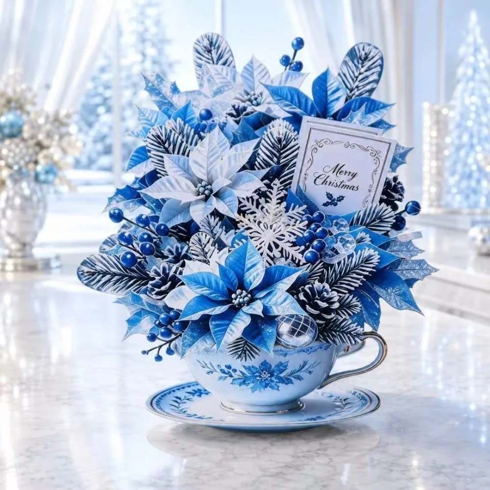 3D Pop Up Teacup Card Home Decor Surprise Christmas Greeting Cards Best Wishes with Envelope & Message Note