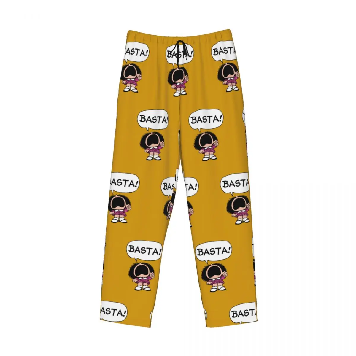 Custom Printed Men Mafalda Basta Pajama Pants Quino Argentina Cartoon Sleepwear Sleep Lounge Bottoms with Pockets