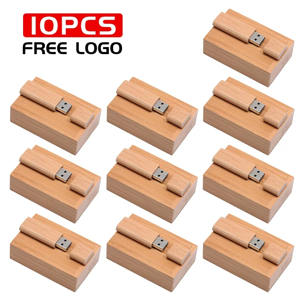 10PCS/LOT USB 2.0 Flash Drives 128GB Wooden Pen drive 16GB 32GB with Box Memory stick 16GB Wedding gift U disk Free custom logo