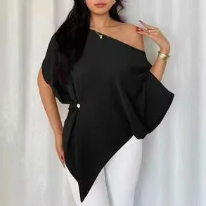 T shirt women 2026 fashion off-the-shoulder Spring/Summer loose conceal slim bat-sleeved top T-shirt tshirt women's clothing