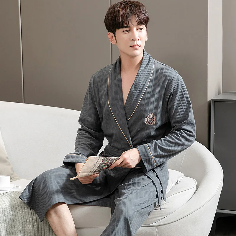 pure-cotton-sleep-robe-men's-long-sleeve-sexy-bath-robe-home-clothes-mid-length-plus-size-sleepwear-sport-style-printed-pattern