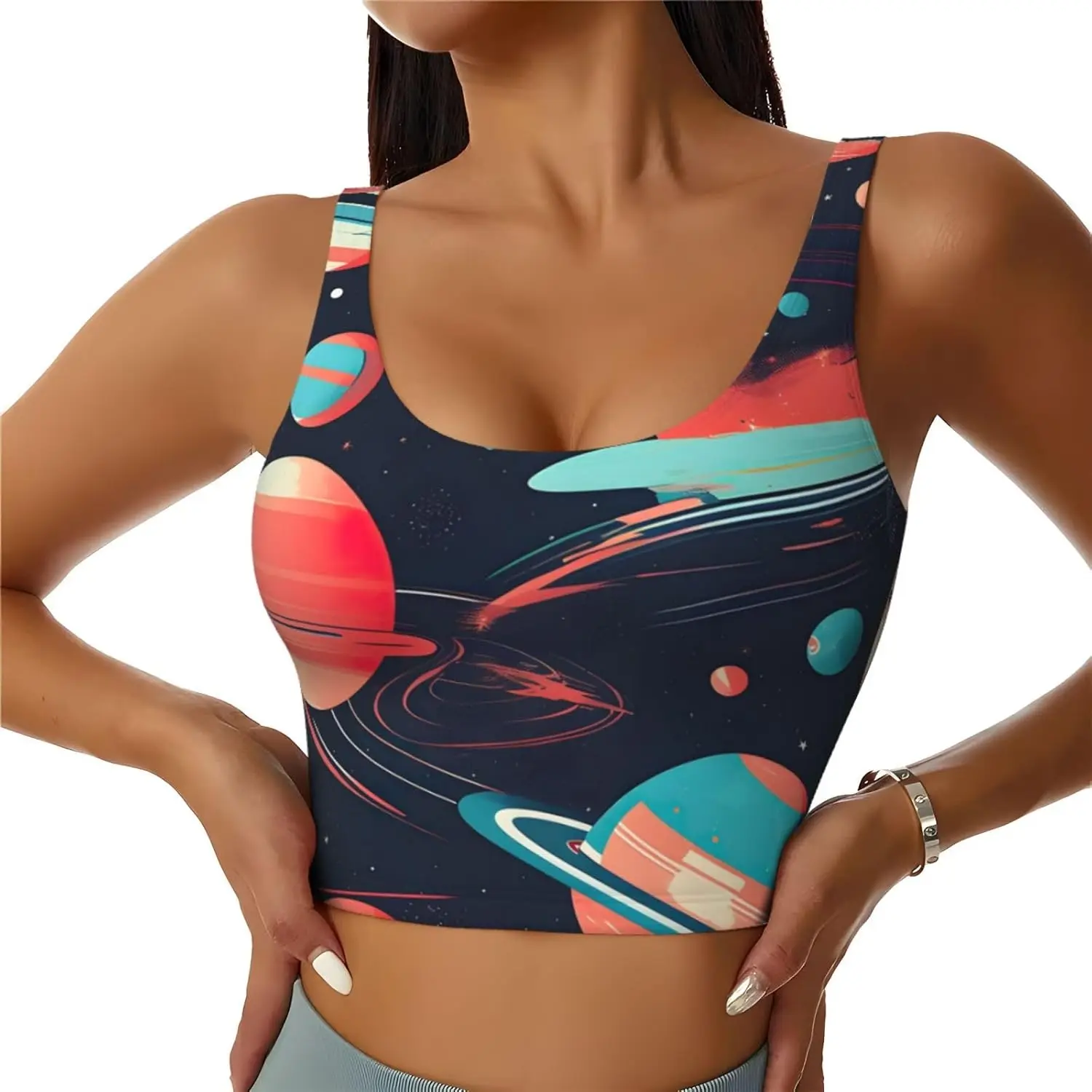 Space Planets Print Women casual Sports Vest Yoga Vest Trendy Lightweight Vests Seasons Comfortable