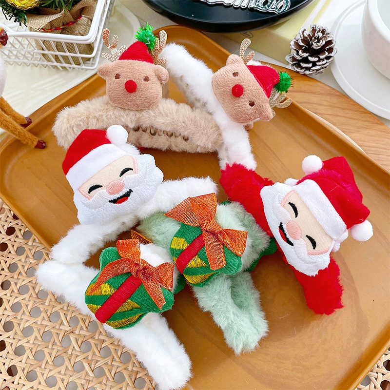 Cartoon Santa Claus Plush Hair Claw For Women Girls Ponytail Hair Clips Cute Christmas Shark Clip Fashion Hair Accessories Gift