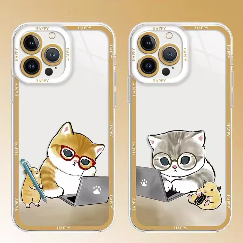 Kawaii Cat Animal Printed Phone Case for Samsung Galaxy A55 A54 A53 A51 A70 A32 A31 A22 A13 5G Cute Shockproof Clear Soft Covers