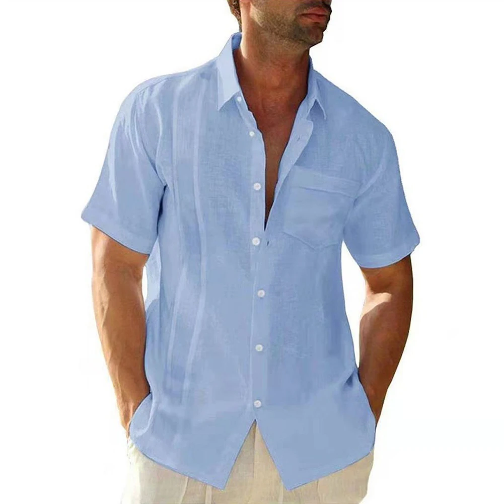 Men\'s Summer Short Sleeve Shirt Guayabera Cuban Beach Tees Perfect Casual Dress Shirt And Blouse Top For Vacation