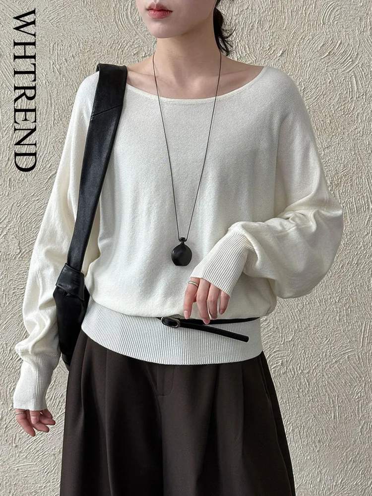 

WHTREND элегантный вязаный свитер с поясом для женщин с круглым вырезом и длинными рукавами, свободный повседневный осенне-зимний новый WH1927