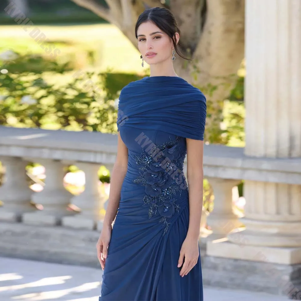 Modern Mother of The Bride Dresses Customized Shawl Sleeves Beads Flowers Applique Women Wedding Guest Dress Party Evening Gowns