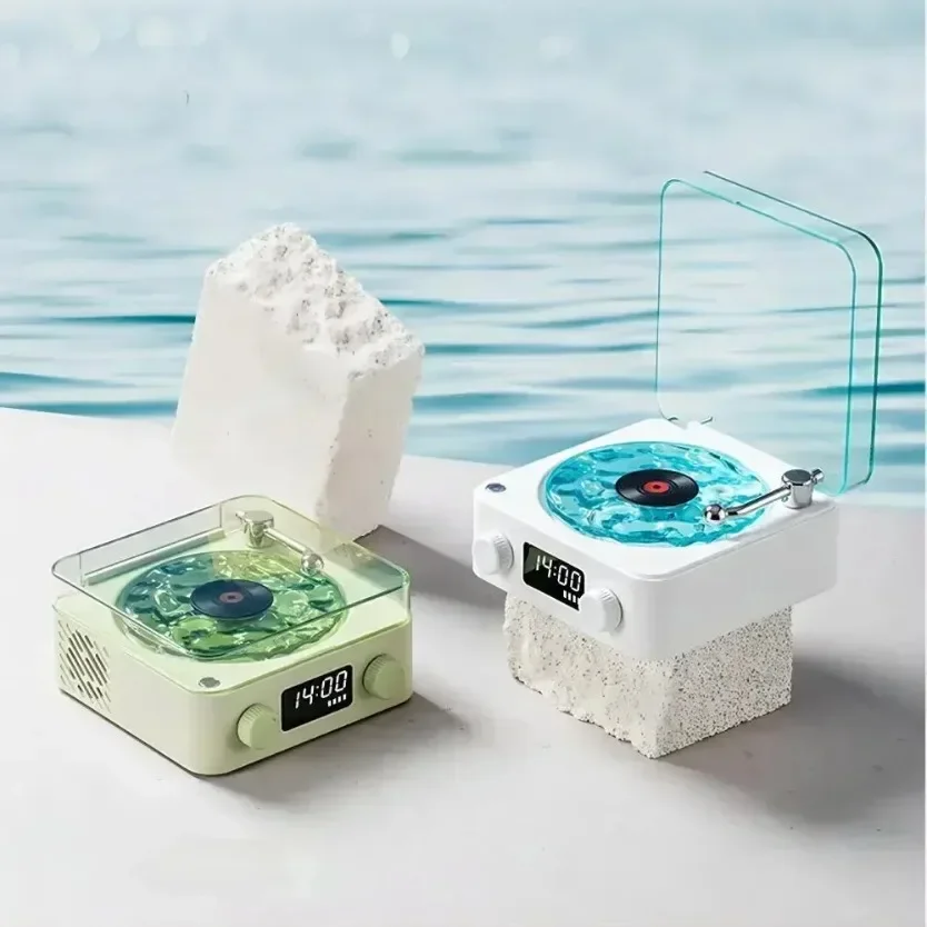Retro Bluetooth Speaker Waves Vinyl Player Style White Noise Sleep Aid Speaker RGB Ambient Light Desktop Home Audio Player