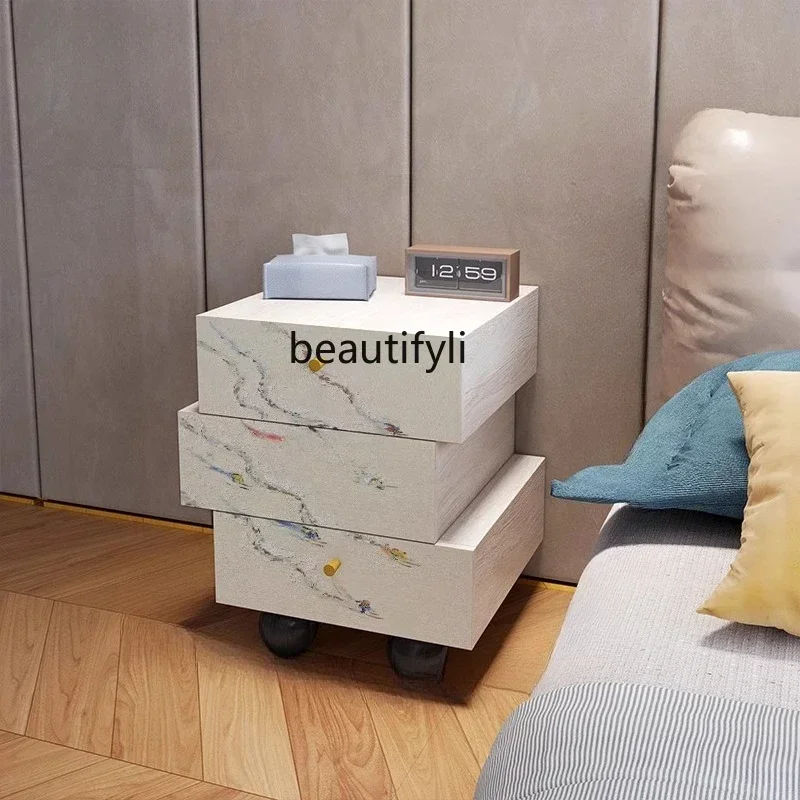 B67 Modern simple solid wood bedside table for home use, bedside table, living room, sofa side storage small chest B3