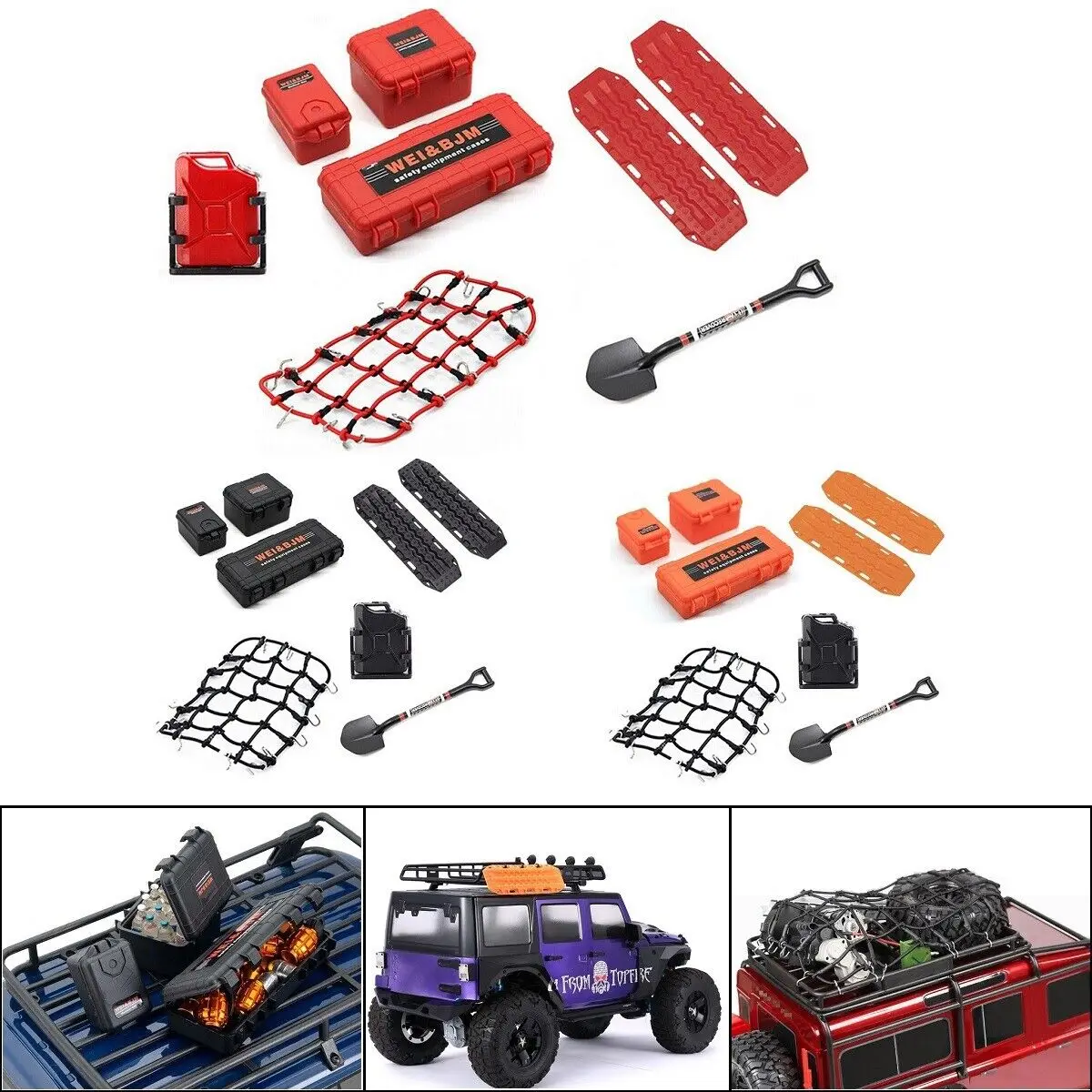 RC Decoration Tool Escape board Luggage Net Shovel Oil Drum Set for TRX4 SCX10 90046 1:10 RC Crawler