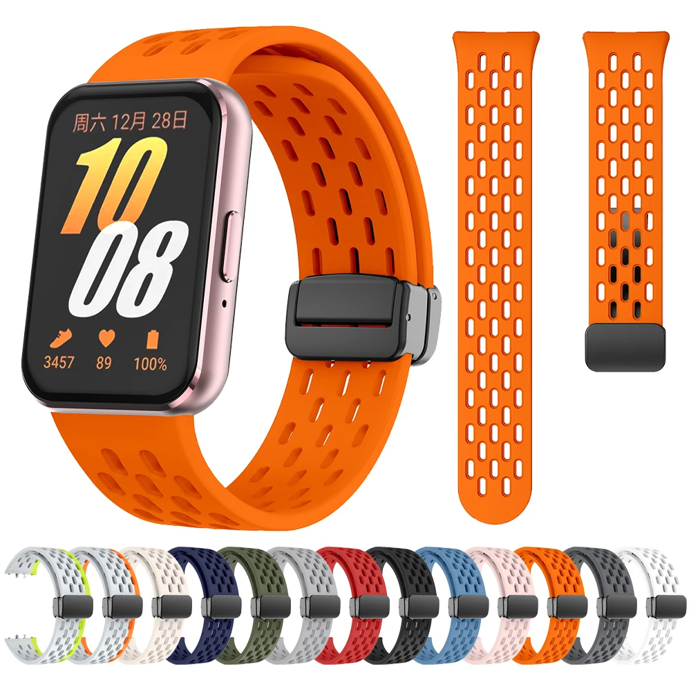 Magnetic Folding Buckle Sports Silicone Band For Samsung Galaxy Fit 3 Strap For Galaxy Fit3 SM-R390 Wristband Bracelet