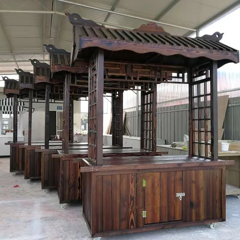 

Outdoor mobile commerce sales store portable solid wood food cart outdoor promotion push station on the street