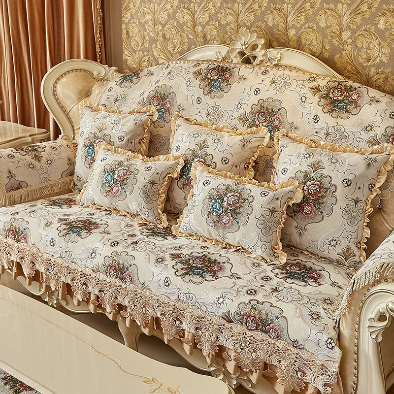 European Style Jacquard Fabric Sofa Cover, Universal Non-slip Sofa Cushion, Living Room Decoration, Luxury Towel