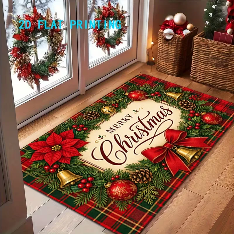Merry Christmas Candy Cane Snowflake Doormat Red Xmas Holiday Floor Rug Front Door Indoor Entryway Home Decoration Welcome Mat