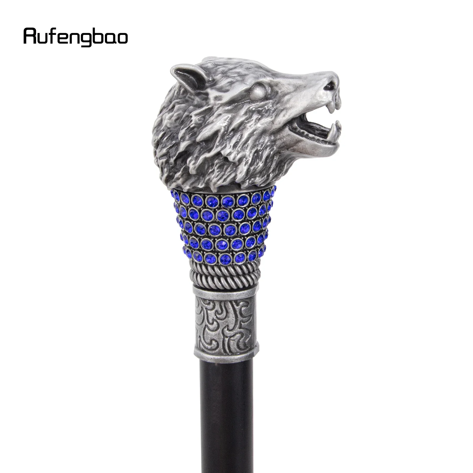Golden Blue Wolf Head Decorative Stick Parties Decorative Cane for Halloween for Cosplay and Parties Cane 93cm