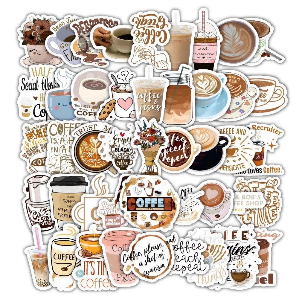 

10/30/50/120pcs Retro Cute Cartoon Coffee Stickers Decals Decoration DIY Laptop Notebook Suitcase Stationery Sticker Kids Toys