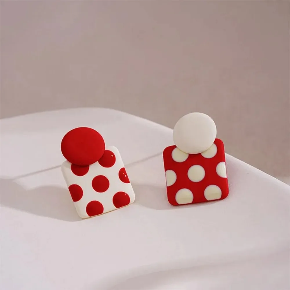 Korean Fashion Retro Cute Geometric Asymmetric Wave Dot Stud Pendant Earrings for Women's Vacation Jewelry Accessorie Gifts