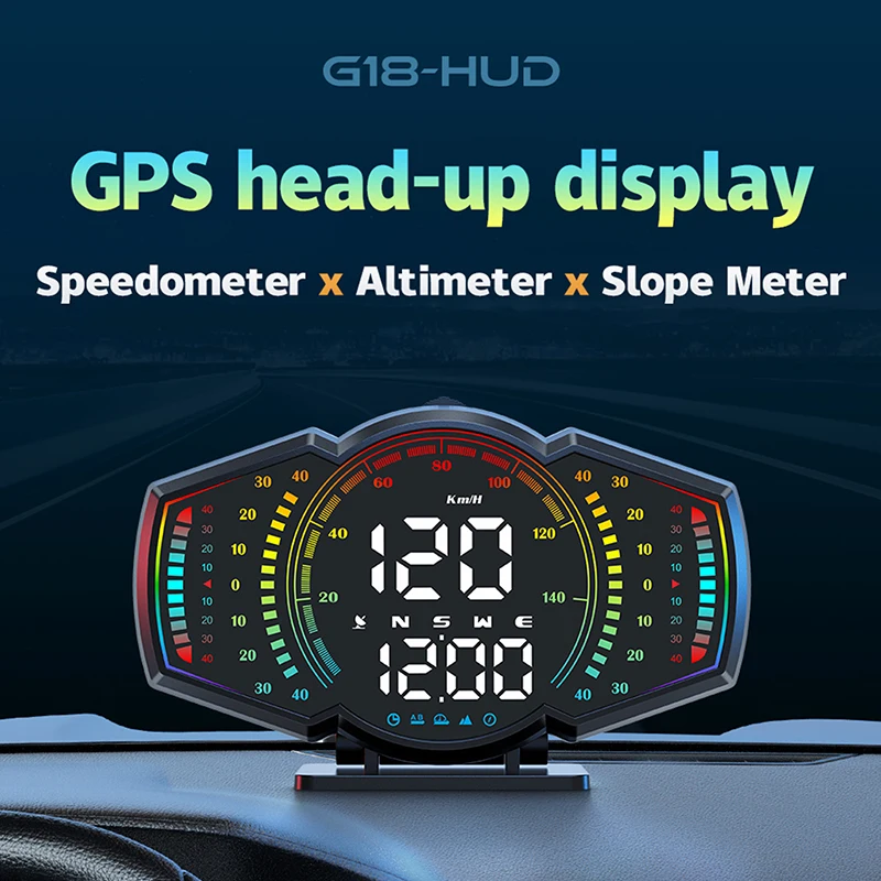 1Pcs Car HUD GPS Head Up Display Speedometer Altimeter Slope Meter KMH MPH Speed Clock Compass With Overspeed Alarm For All Car