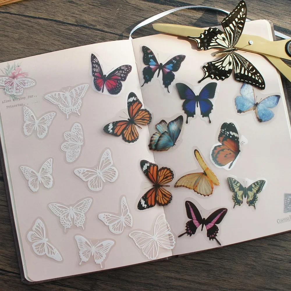 

38pcs Forest Flying Butterfly White Sketch Design Transparent Sticker Scrapbooking DIY Gift Packing Label Gift Decoration Tag