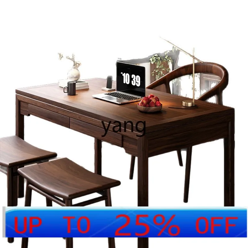 lmm solid wood push-pull tea table new Chinese office negotiation table modern simple living room storage dining table