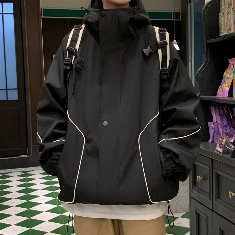 

Trendy Men's Loose Fit Stand Collar Jaet Spring Casual Outerwear American Functional Sle Windbreaker for Couples