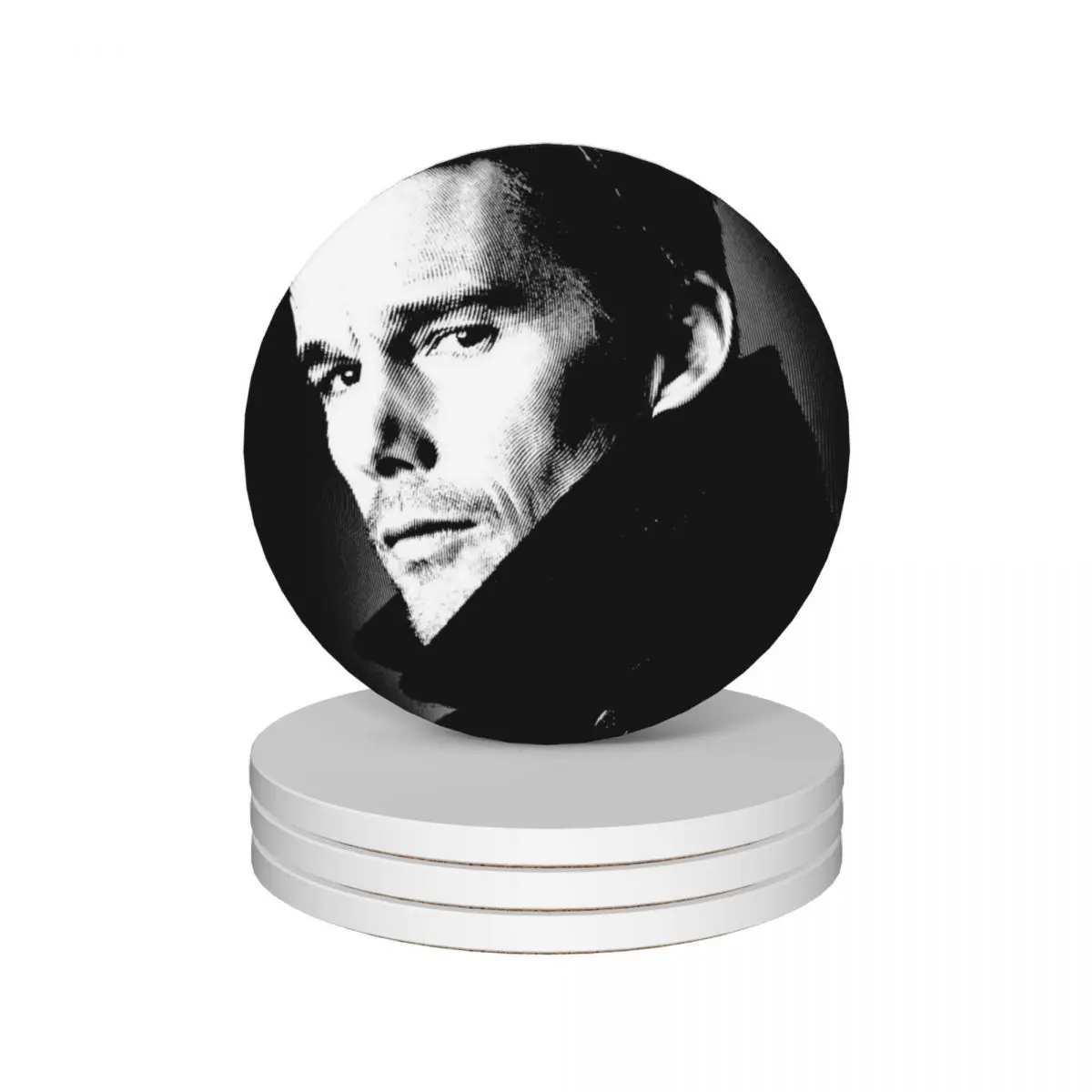 Ethan Hawke Black & White Portrait (Linocut) Ceramic Coasters (Set of 4) pot drink set Coasters