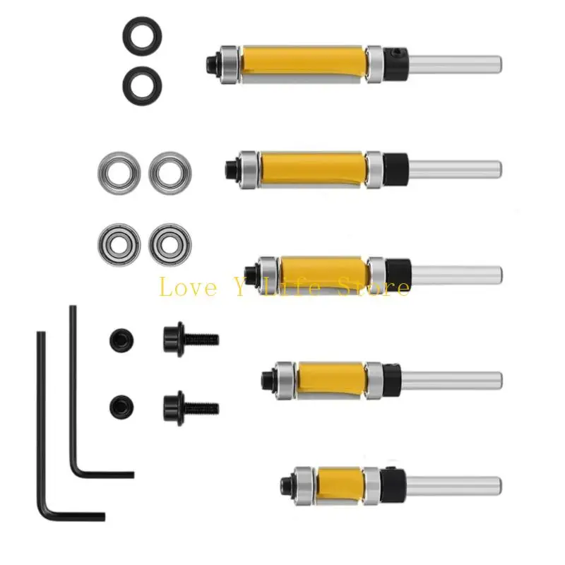 L74C 5/15Pcs Woodworking Bearing Trimming Cutter Set 14inch Shank Steel Engraving