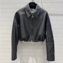 2024 New Sheepskin Leather Jacket Crocodile Pattern Soft High-quality Soft Leather Coat E65