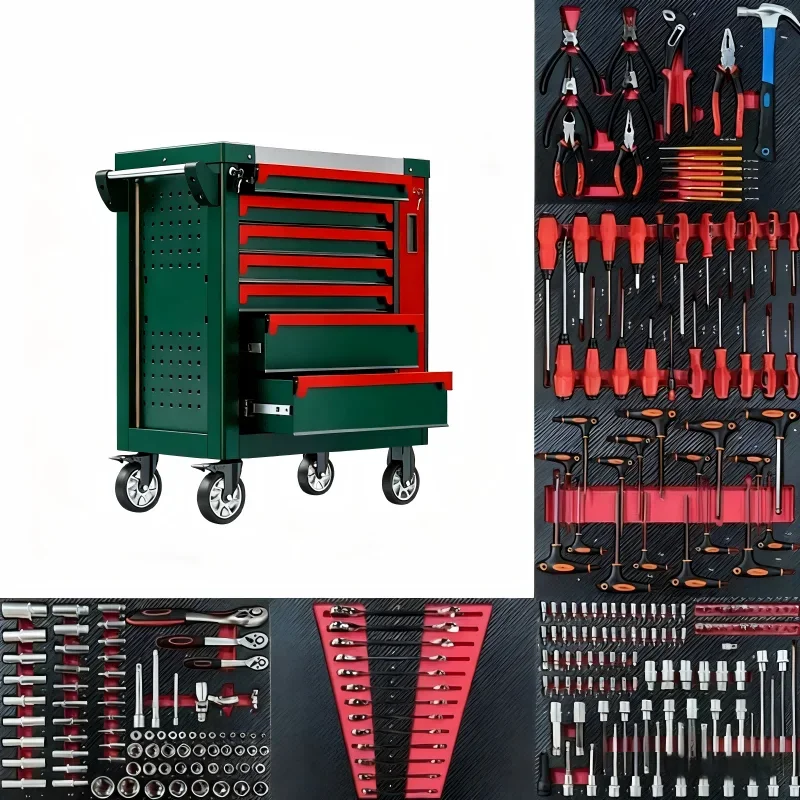 471pcs Durable Heavy-Duty Iron Tool Trolley Auto Repair Cart 7 Drawers Adjustable Keyed Locking System 400kg Load Toolbox