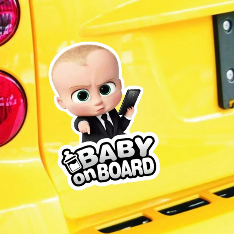Funny Boss Baby Baby on Board Sticker, Waterproof Vinyl Decal, Cartoon Safety Warning Decor for Car Bumper Window view 5
