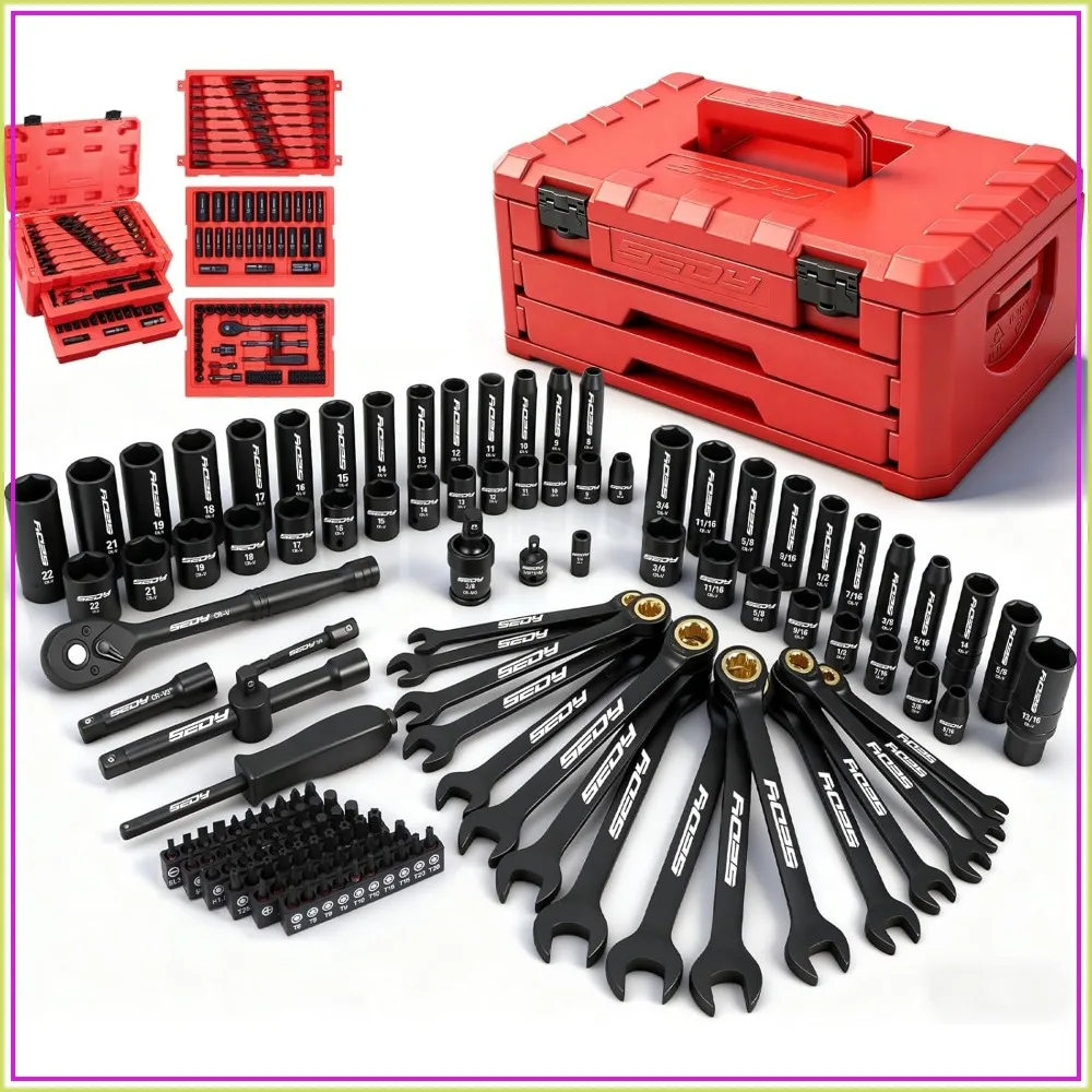 132-Piece Mechanics Tool Set, SAE/Metric 1/4" & 3/8" Drive, 