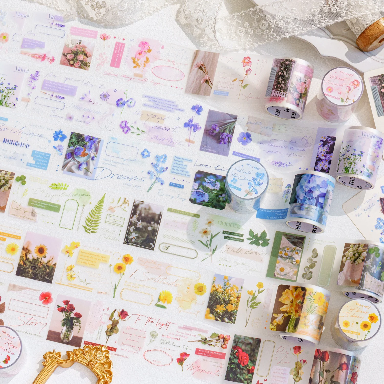 50mm*200cm Like A Dream Like A Poem Series Flower Landscaping PET Tape Creative DIY Journal Collage Material Stationery