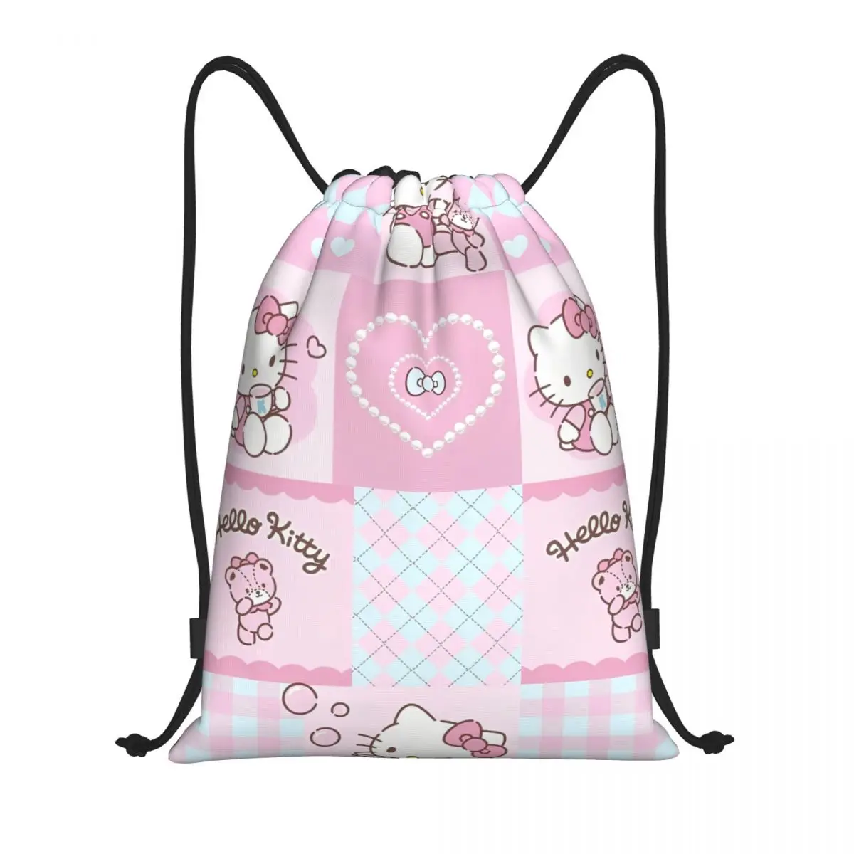 Lovely Hello Kitty Pink Drawstring Backpack Sports Gym Sackpack String Bag for Hiking