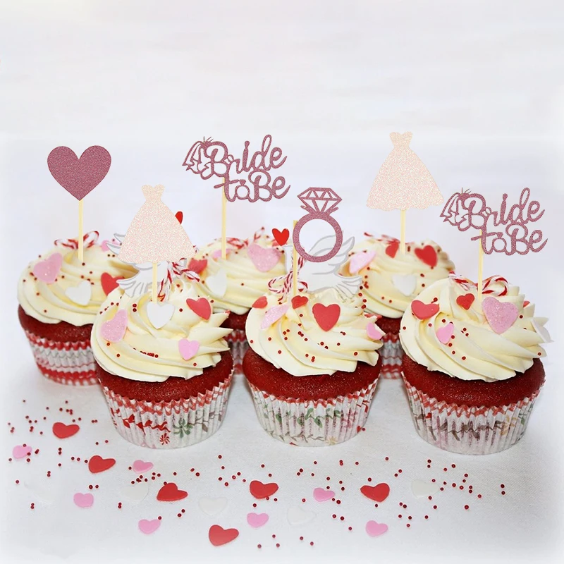 Rose Gold Glitter Bride To Be  Diamond Ring Cake Decor Hen Party Cupcake Toppers Dessert Decor Wedding Bridal Shower Supplies view 4