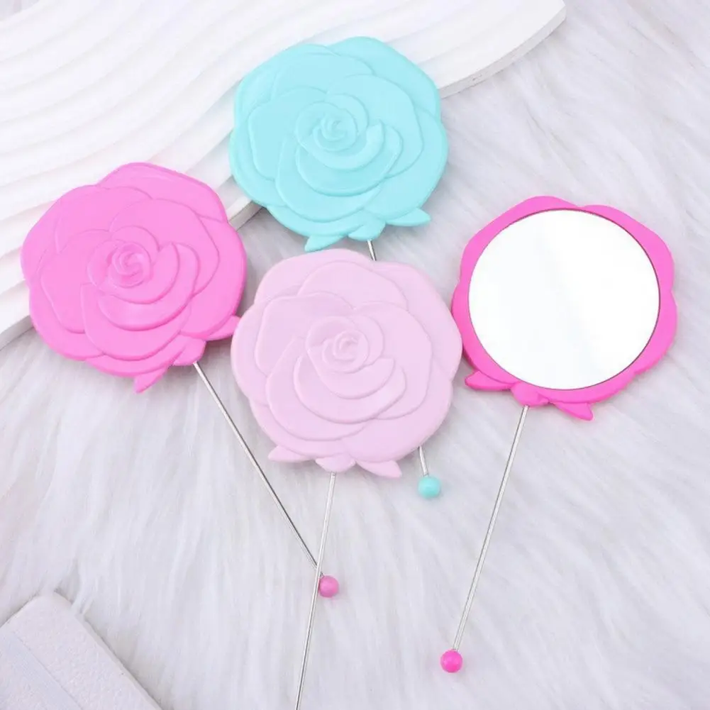 Handheld Makeup Mirror Small Travel Mirror Diy Beading Rose Makeup Mirror with Long Handle Portable Handheld Cosmetic for Women