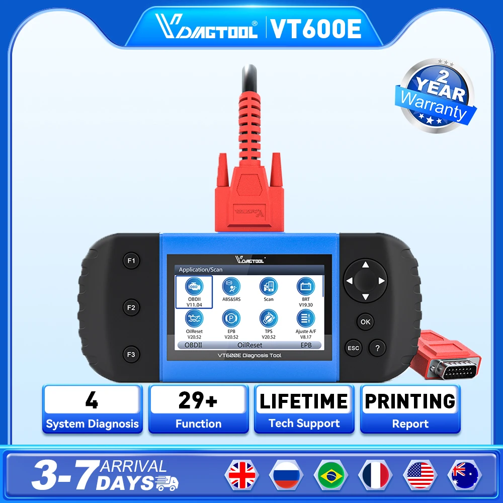 VDIAGTOOL VT600E 4 System OBD2 Scanner 29 Reset Car Diagnostic Tools with Oil Reset Code Reader Automotive Scanner Free Updates