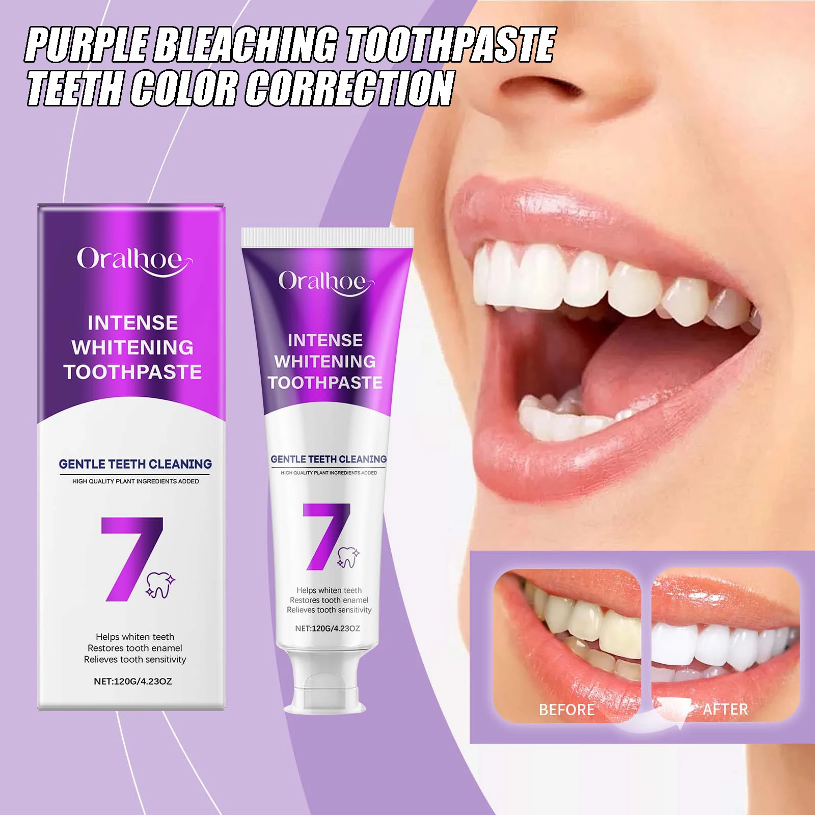 

Purple Bleaching Toothpaste Teeth Color Correction Reduce Yellow Stain Removal Soothe Gums Fresh Breath Daily Care Toothpaste