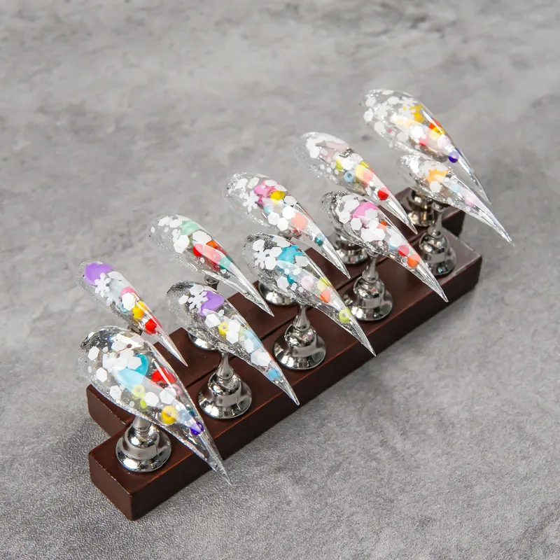 European and American style dragon claw transparent glitter fake nails Pointed nail color chip style Clear and breathable
